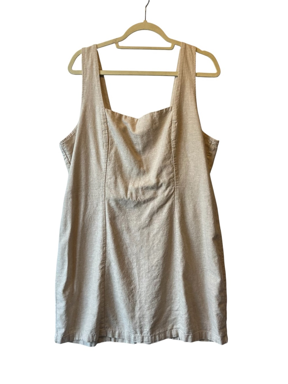 Old Navy Linen Blend Mini Dress XXL Oatmeal Smocked Back Sleeveless Coastal